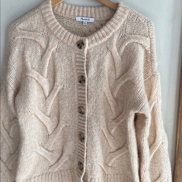 Madewell Cable Ashmont Cardigan Sweater Heather Powder - Picture 4 of 15